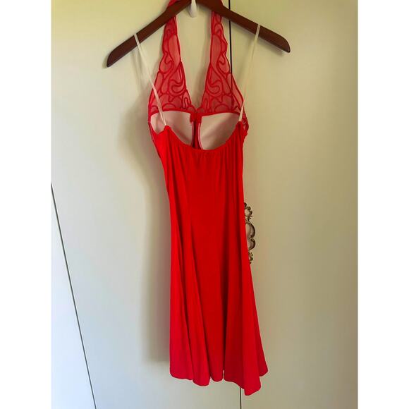 Vintage 90s Red Fit & Flare Dress Size M L Sexy Halter Clubwear Party Dress USA - Picture 6 of 9